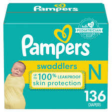 Pampers Diapers Newborn/Size 0 (< 10 lb / < 4.5 Kgs ), 136 Count - Pampers Swaddlers Disposable Baby Diapers, Huge Pack