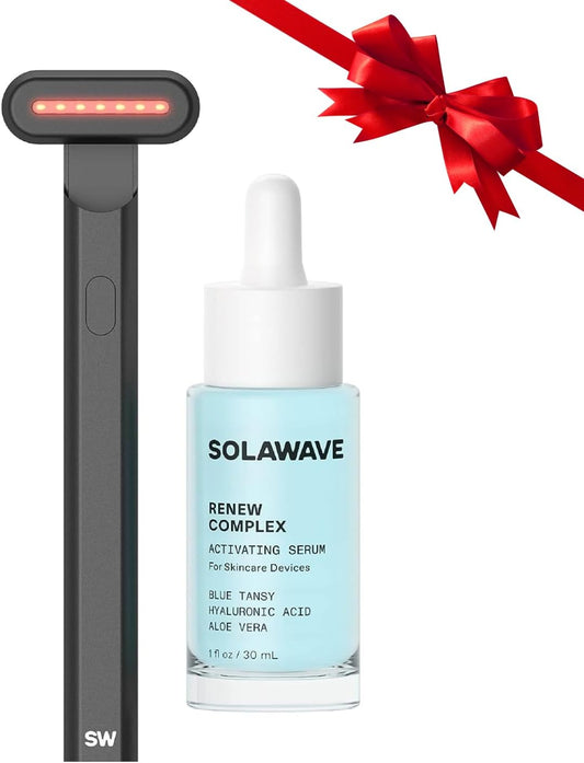 4-In-1 Radiant Renewal Wand and Serum Bundle, Face Skincare Wand with Facial Massager, Facial Wand with Renew Complex Serum (Matte Black)