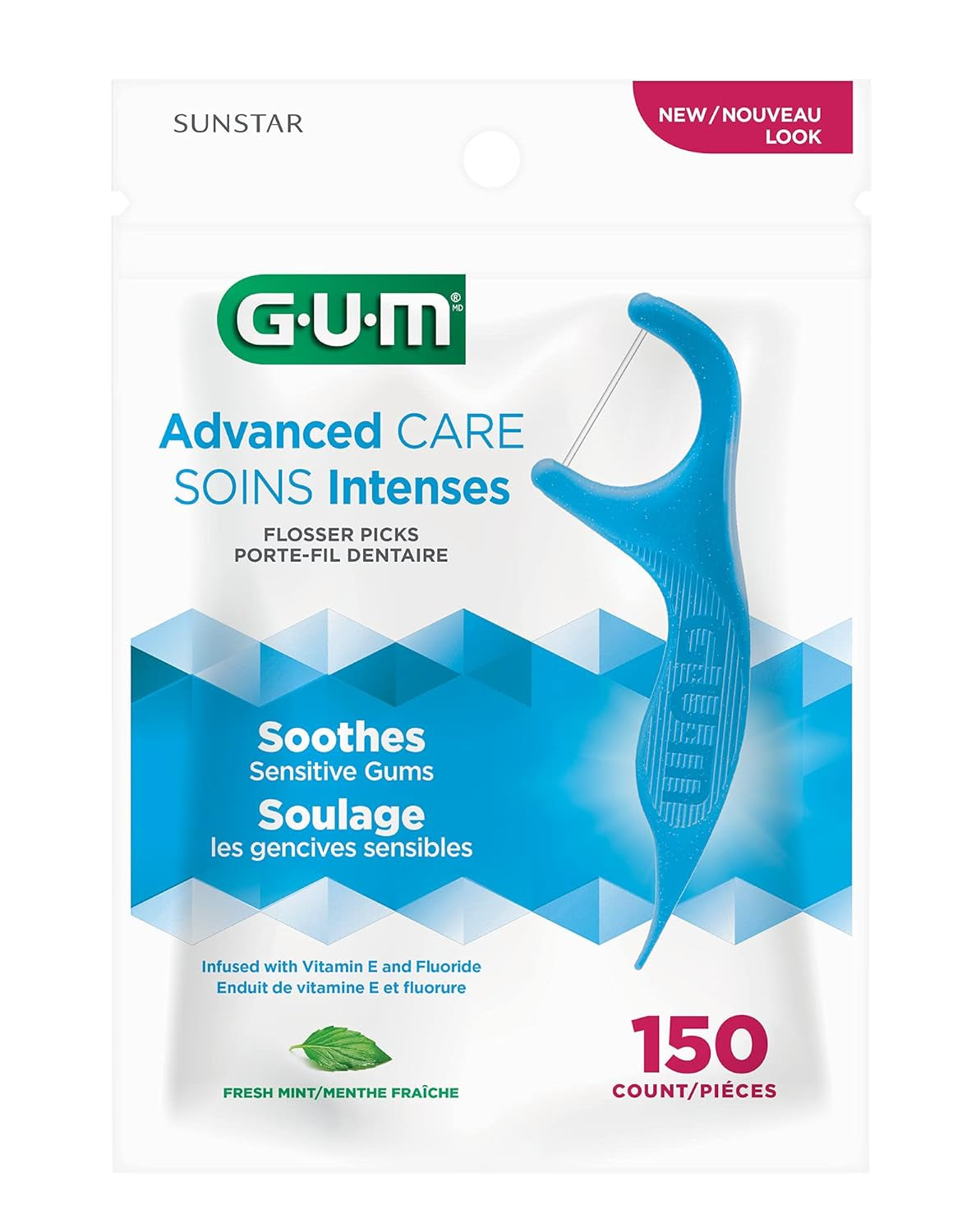 GUM Sunstar 888JC  Advanced Care Flossers, Fresh Mint, Vitamin E & Fluoride, 150 Count (Packaging May Vary)