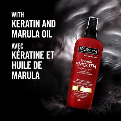 TreSemme Keratin Smooth Heat Protect Spray for Silky, Smooth Hair Marula Oil Anti-Frizz and Detangling Heat Protection Spray 236 Ml