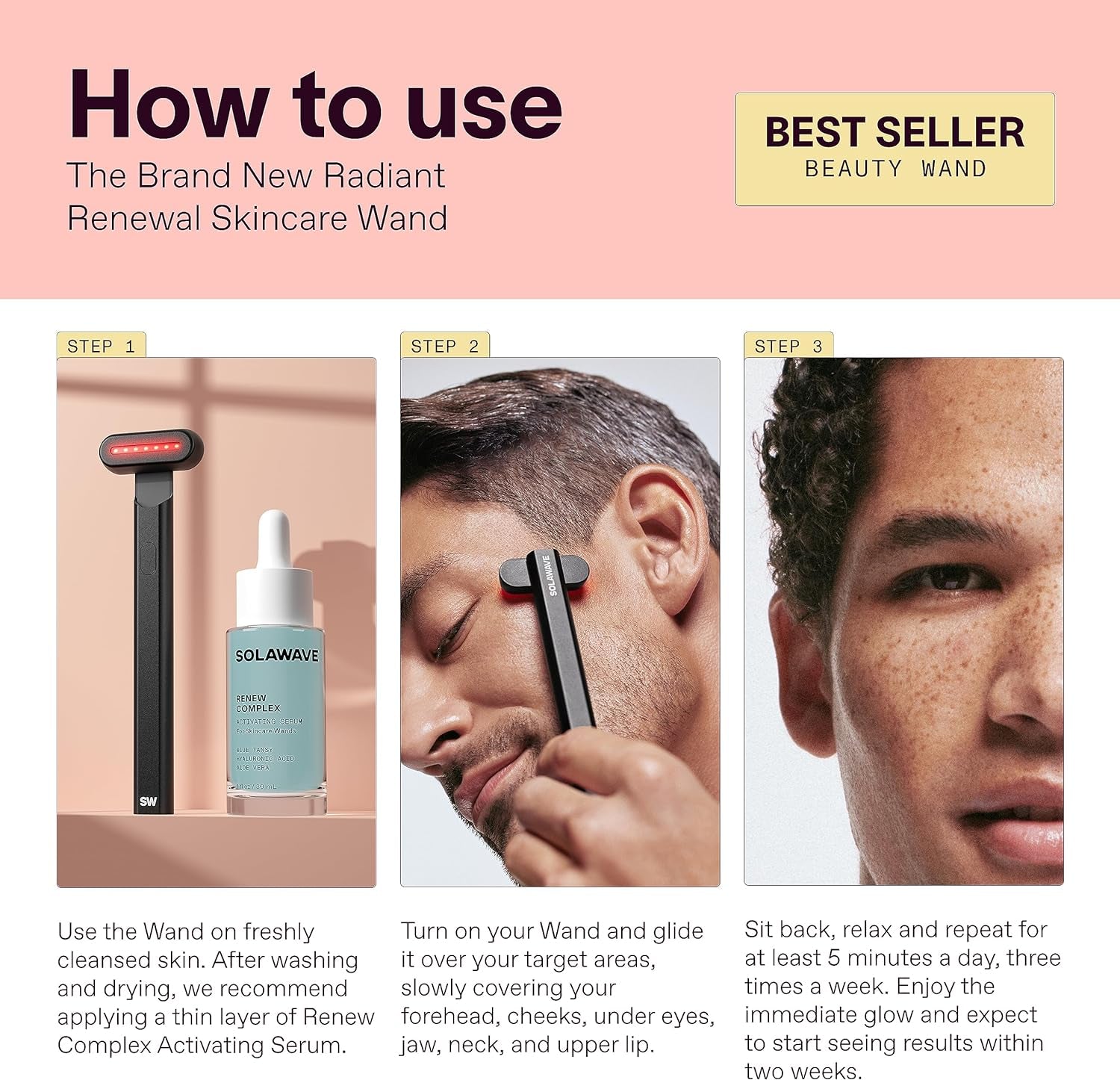 4-In-1 Radiant Renewal Wand and Serum Bundle, Face Skincare Wand with Facial Massager, Facial Wand with Renew Complex Serum (Matte Black)