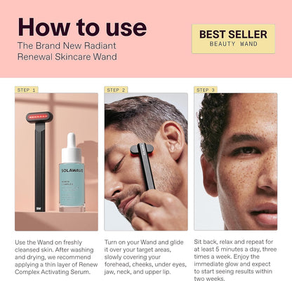 4-In-1 Radiant Renewal Wand and Serum Bundle, Face Skincare Wand with Facial Massager, Facial Wand with Renew Complex Serum (Matte Black)