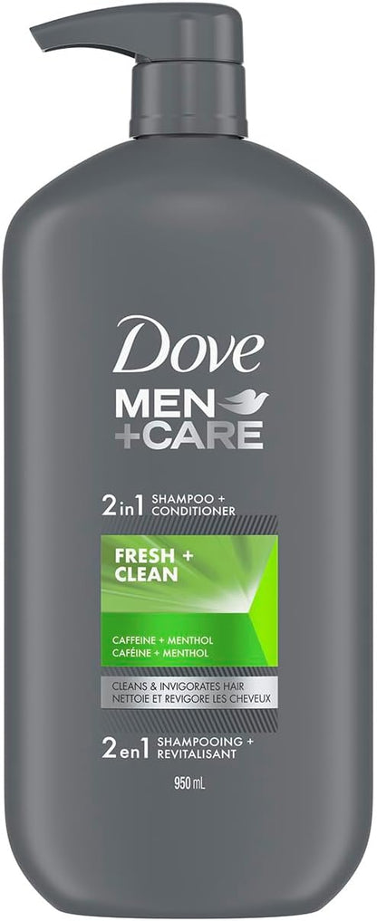 Dove Fresh & Clean 2-In-1 Shampoo + Conditioner with Caffeine and Menthol Cleans & Invigorates Hair (950 ml).