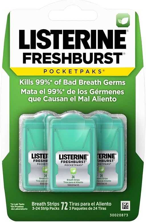 Listerine Freshburst Pocketpaks Bad Breath Strips (Pack of 3 with 24 strips).