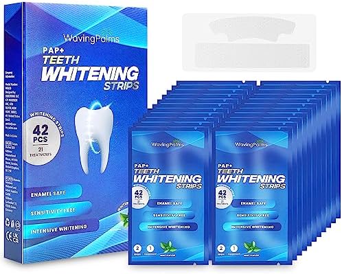 Waving Palms Whitening Strips, Teeth Whitening Strips, Teeth Whitening,42 Upgraded Sensitivity Free Teeth Whitening Strips, Peroxide Free, 21 Treatments for Teeth Whitening, Professional and Safe White Strips