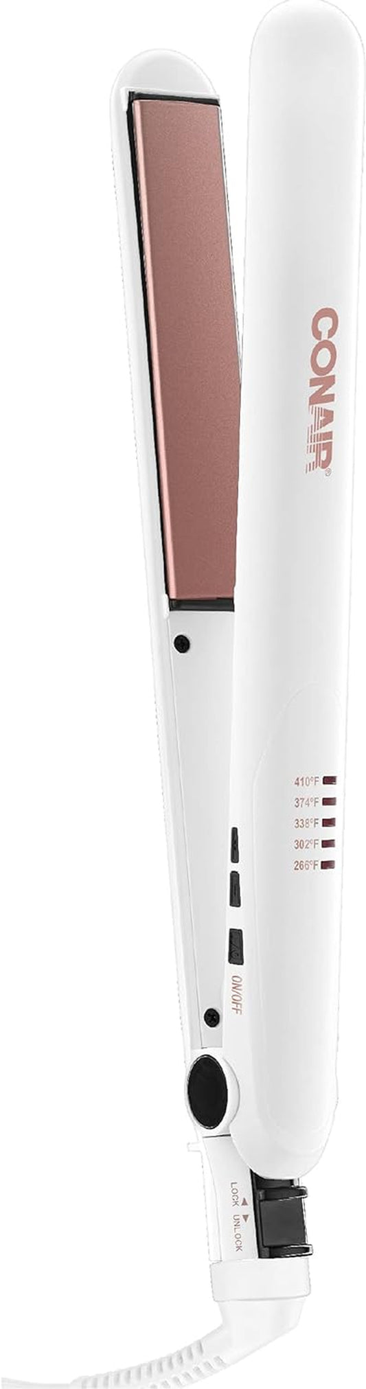 Double Ceramic Flat Iron, 1 Inch, White/Rose Gold