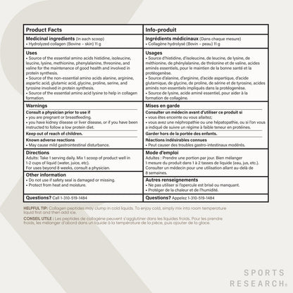 Sports Research Collagen Peptides - Hydrolyzed Type 1 & 3 Collagen Powder Protein Supplement for Healthy Skin, Nails, Bones & Joints - Easy Mixing Vital Nutrients & Proteins, Collagen for Women & Men