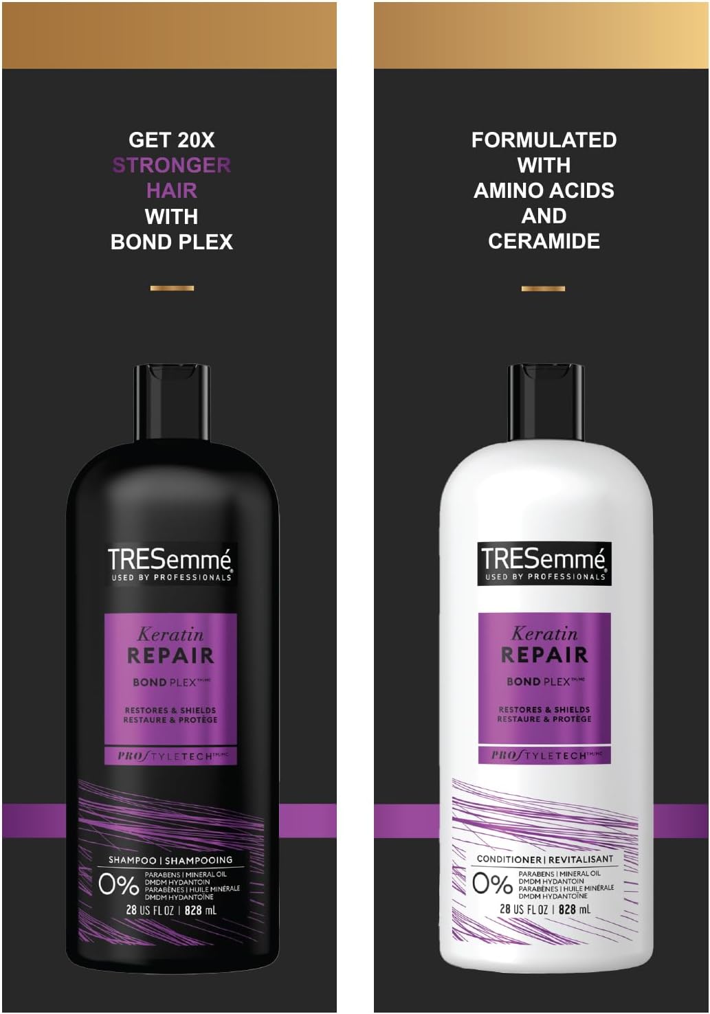 Tresemme Shampoo and Conditioner Set - Keratin Hair Treatment, Paraben and Sulfate Free Shampoo Safe for Color-Treated Hair, Deep Conditioner for Dry Damaged Hair, Keratin Repair, 28 Fl Oz (2 Piece Set)