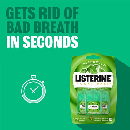 Listerine Freshburst Pocketpaks Bad Breath Strips (Pack of 3 with 24 strips).