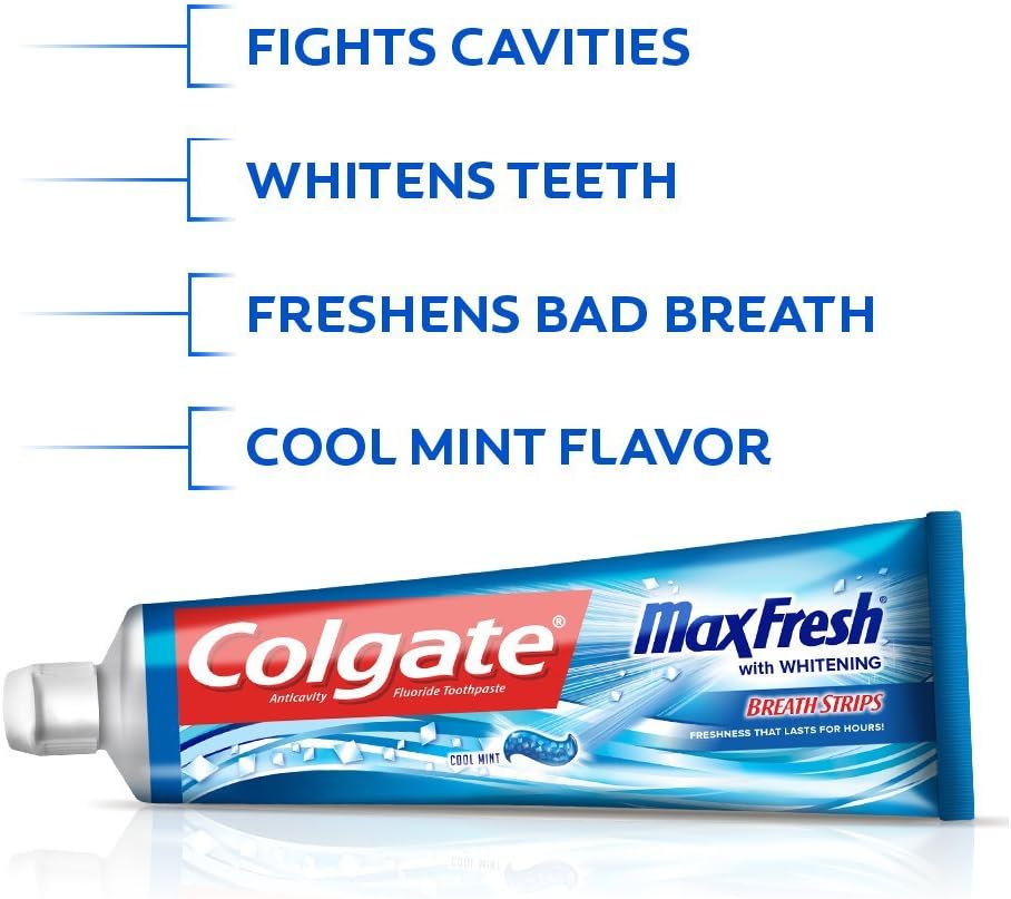 Colgate Maxfresh Cool Mint Gel Toothpaste - Fluoride Whitening Formula with Enamel Protection for a Fresh Clean Smile - Dentifrice for Daily Oral Care (A pack of three 150 ml).