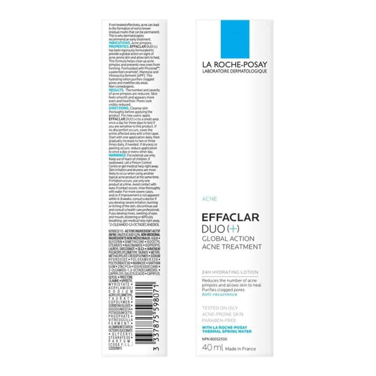 La Roche-Posay Effaclar Duo+ ACNE Cream Treatment Face Moisturizer with Salicylic Acid & Niacinamide for Oily, Acne-Prone & Sensitive Skin. Helps Clear Pimples, Remove Blackheads & Prevent Breakouts, 40ML