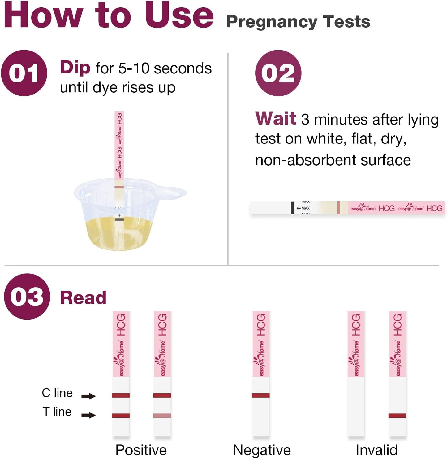 Easy@Home Pregnancy Test Strips: 20 Pack Early Detection Pregnancy Tests - Highly Sensitive Hcg Urine Tests Bulk for Home Use | Accurate Fertility Tests Kit