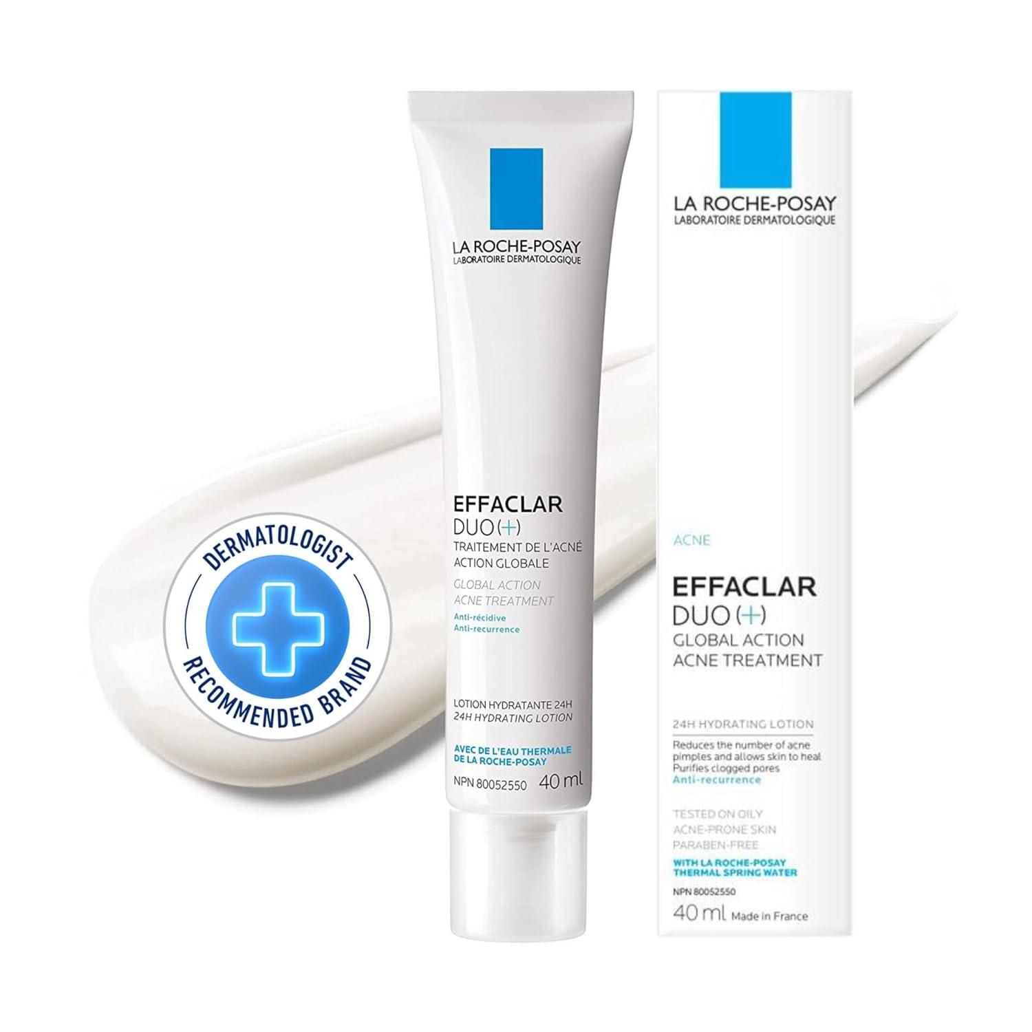 La Roche-Posay Effaclar Duo+ ACNE Cream Treatment Face Moisturizer with Salicylic Acid & Niacinamide for Oily, Acne-Prone & Sensitive Skin. Helps Clear Pimples, Remove Blackheads & Prevent Breakouts, 40ML