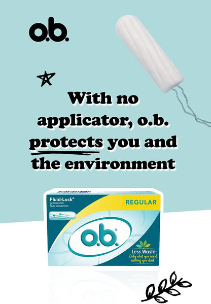 o.b. Original Non-Applicator Tampons, Regular Absorbancy, Pack of 40 Tampons