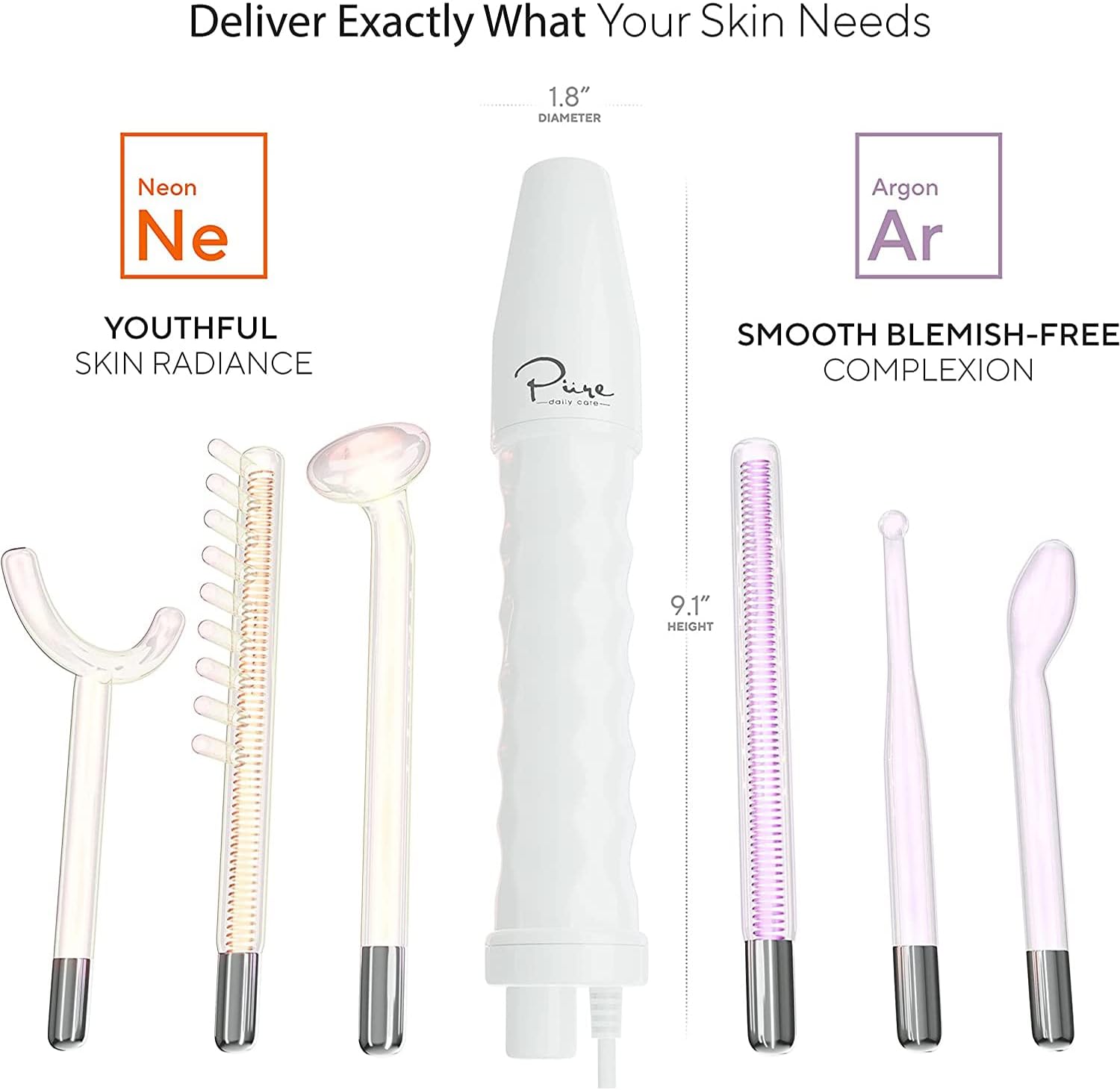 Pure Daily Care Professional Skin Therapy Wand - Nuderma - Portable Handheld High Frequency Skin Therapy Machine with 6 Neon & Argon Wands - Acne Treatment - Skin Tightening