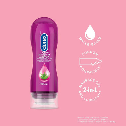 Durex Play, 2-in-1 Massage Gel and Intimate Lubricant, Aloe Vera (200ml).