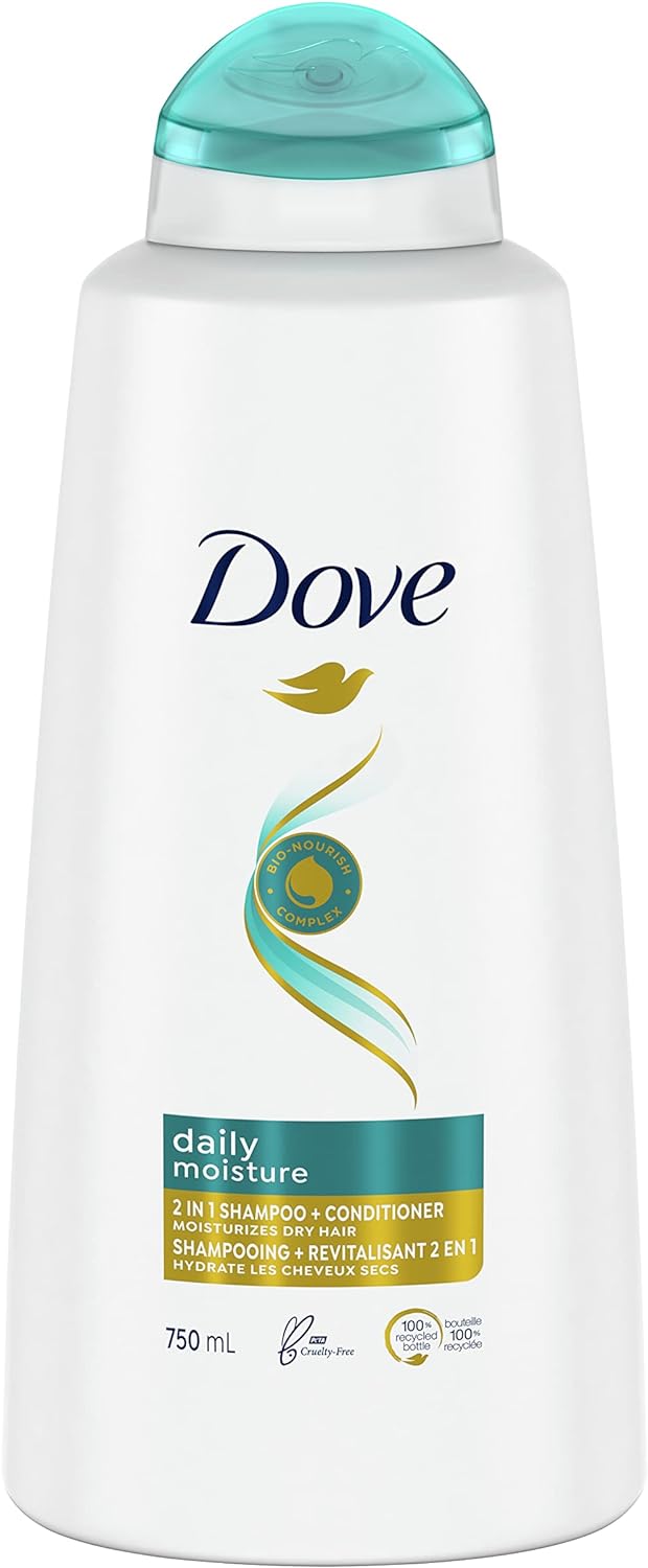 Dove Daily Moisture 2 in 1 Shampoo & Conditioner with Bio-Nourish Complex Moisturizes and Nourishes Dry Hair (750 ml).