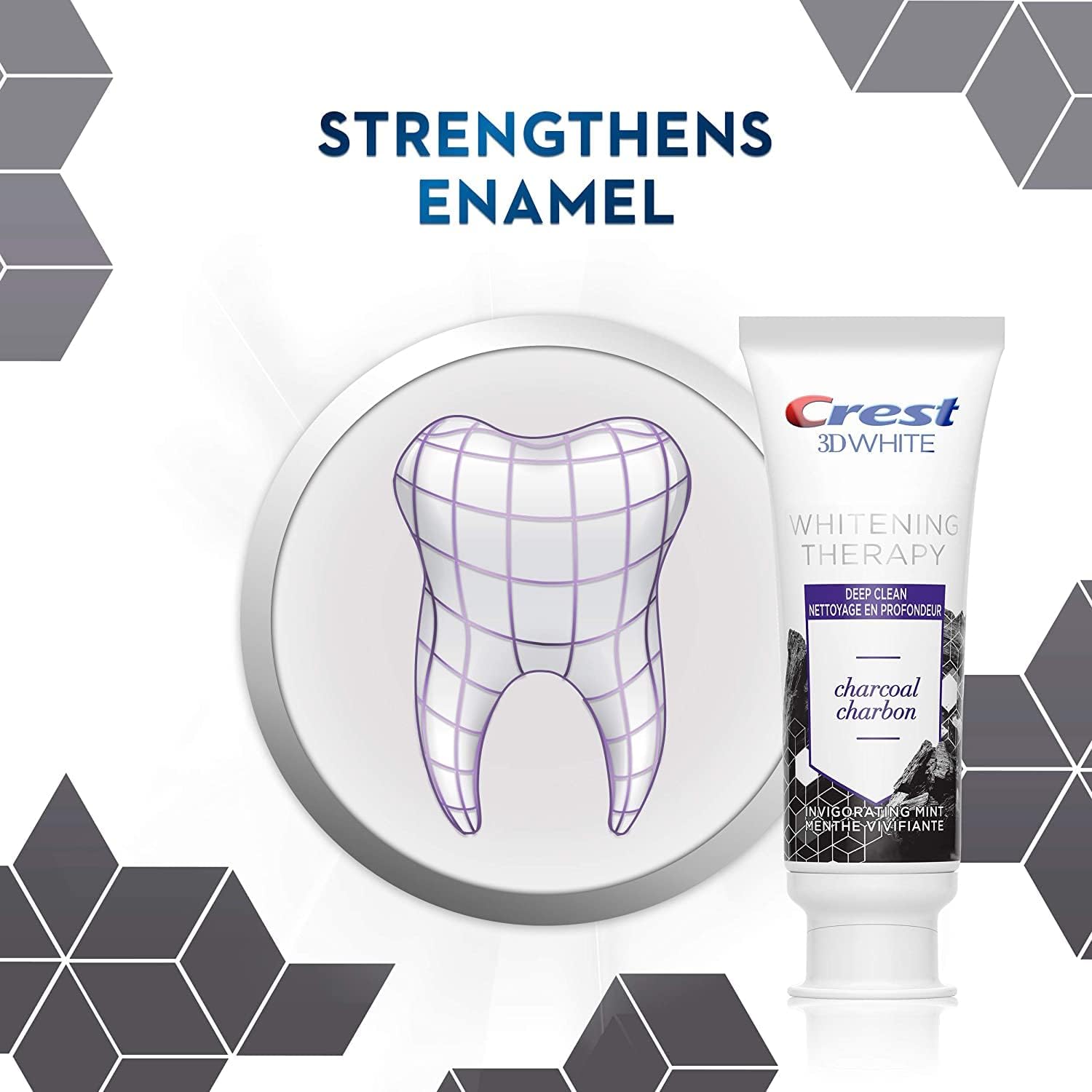 Crest 3D White Fluoride Toothpaste, Whitening Therapy Charcoal Deep Clean, Invigorating Mint (A pack of two 110 ml).