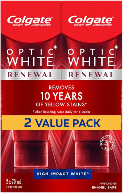 Colgate Optic White Renewal High Impact Toothpaste (A pack of two 70 ml).