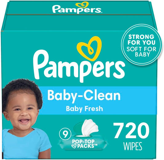 Pampers Baby Wipes, Complete Clean Baby Fresh Scented 9X Pop-Top Packs 720 Count