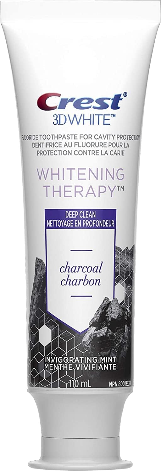 Crest 3D White Fluoride Toothpaste, Whitening Therapy Charcoal Deep Clean, Invigorating Mint (A pack of two 110 ml).