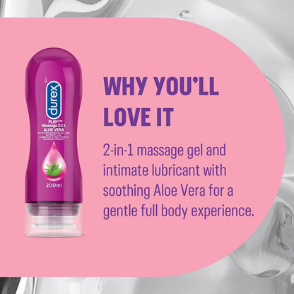 Durex Play, 2-in-1 Massage Gel and Intimate Lubricant, Aloe Vera (200ml).