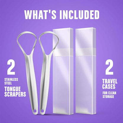 Tongue Scraper Reduce Bad Breath, Stainless Steel Tongue Cleaners, 100% BPA Free Metal Tongue Scrapers Fresher Breath in Seconds