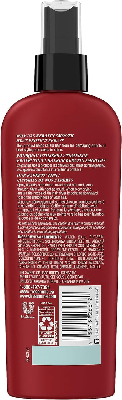 TreSemme Keratin Smooth Heat Protect Spray for Silky, Smooth Hair Marula Oil Anti-Frizz and Detangling Heat Protection Spray 236 Ml