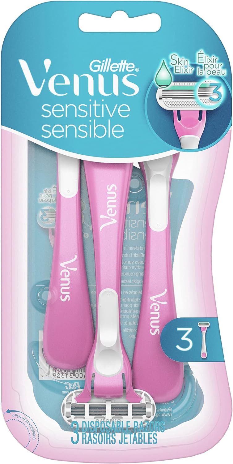 Gillette Disposable Razors for Women, Venus Sensitive Womens Razors, 3 Count