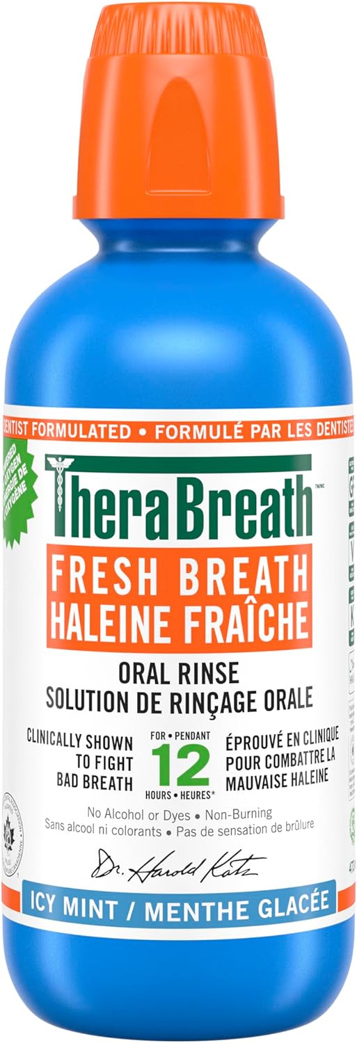 Therabreath Fresh Breath Oral Rinse - Icy Mint | Fights Bad Breath | Certified Vegan, Gluten-Free, & Kosher (473 ml).
