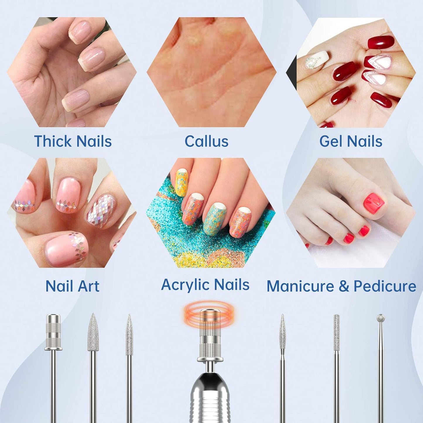 Delanie Professional Nail Drill for Acrylic Nails, High Torque 35,000 RPM Rechargeable Electric Nail File for Acrylic Nails, 2,000Mah Battery, LCD Display, High Speed, Low Heat, Low Vibration White