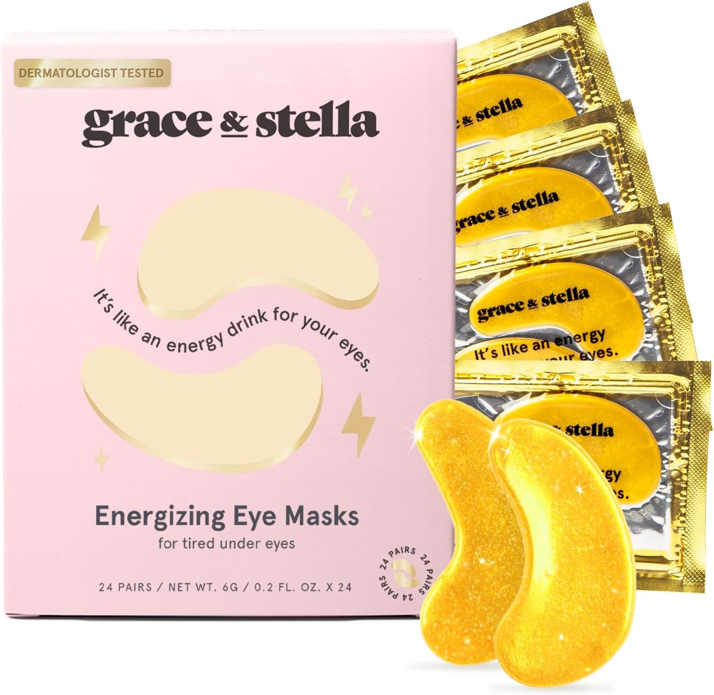 Under Eye Mask - Reduce Dark Circles, Puffy Eyes, Undereye Bags, Wrinkles - Gel under Eye Patches, Vegan Cruelty-Free Self Care by Grace and Stella (24 Pairs, Gold)