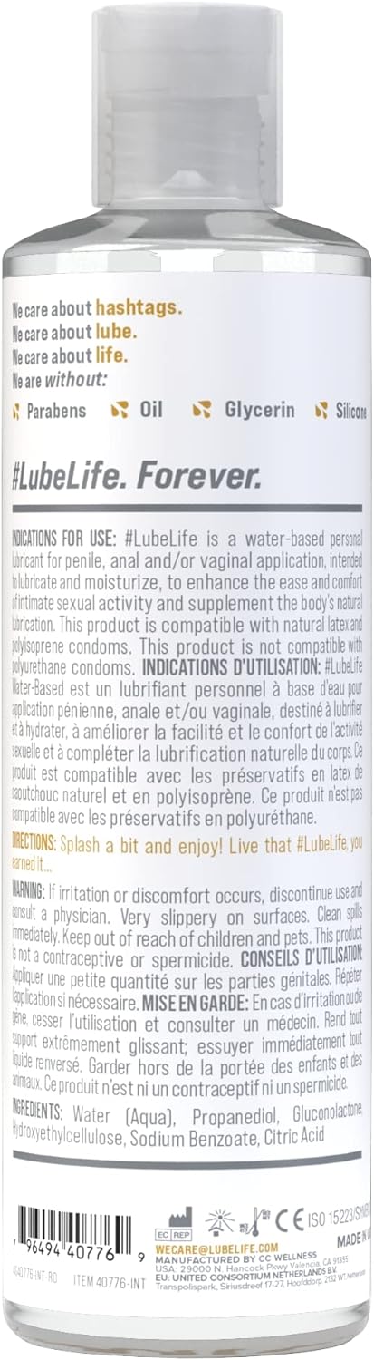 Lube Life Water-Based Personal Lubricant, Lube for Men, Women and Couples, Non-Staining (240 ml).