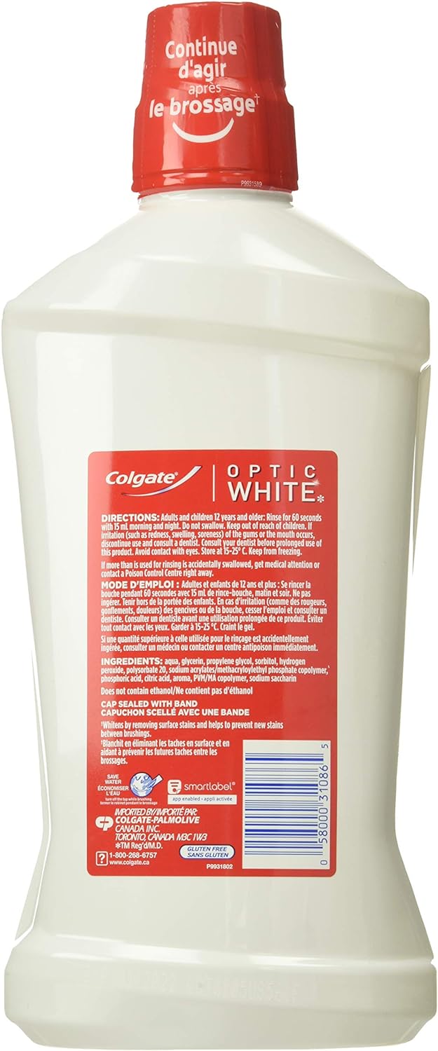 Colgate Optic White Mouthwash, Alcohol Free Icy Fresh Mint (946 ml).
