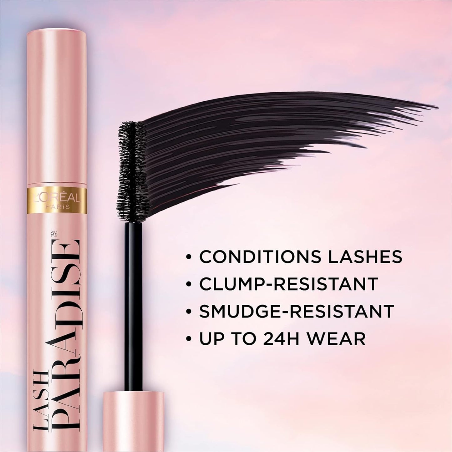 L'Oreal Paris Voluminous Lash Paradise Mascara, Lengthening Mascara, Volume & Length for up to 24 Hours with Flower Oil Infused Conditioning Formula for Sensitive Eyes, Blackest Black, 0.28 Fl. Oz.