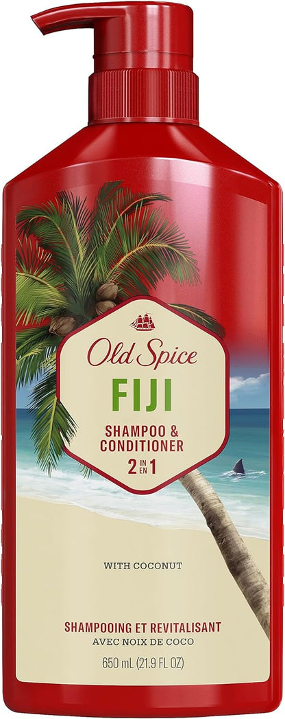 Old Spice Fiji 2-In-1 Shampoo and Conditioner for Men (A pack of two 650 ml bottles).