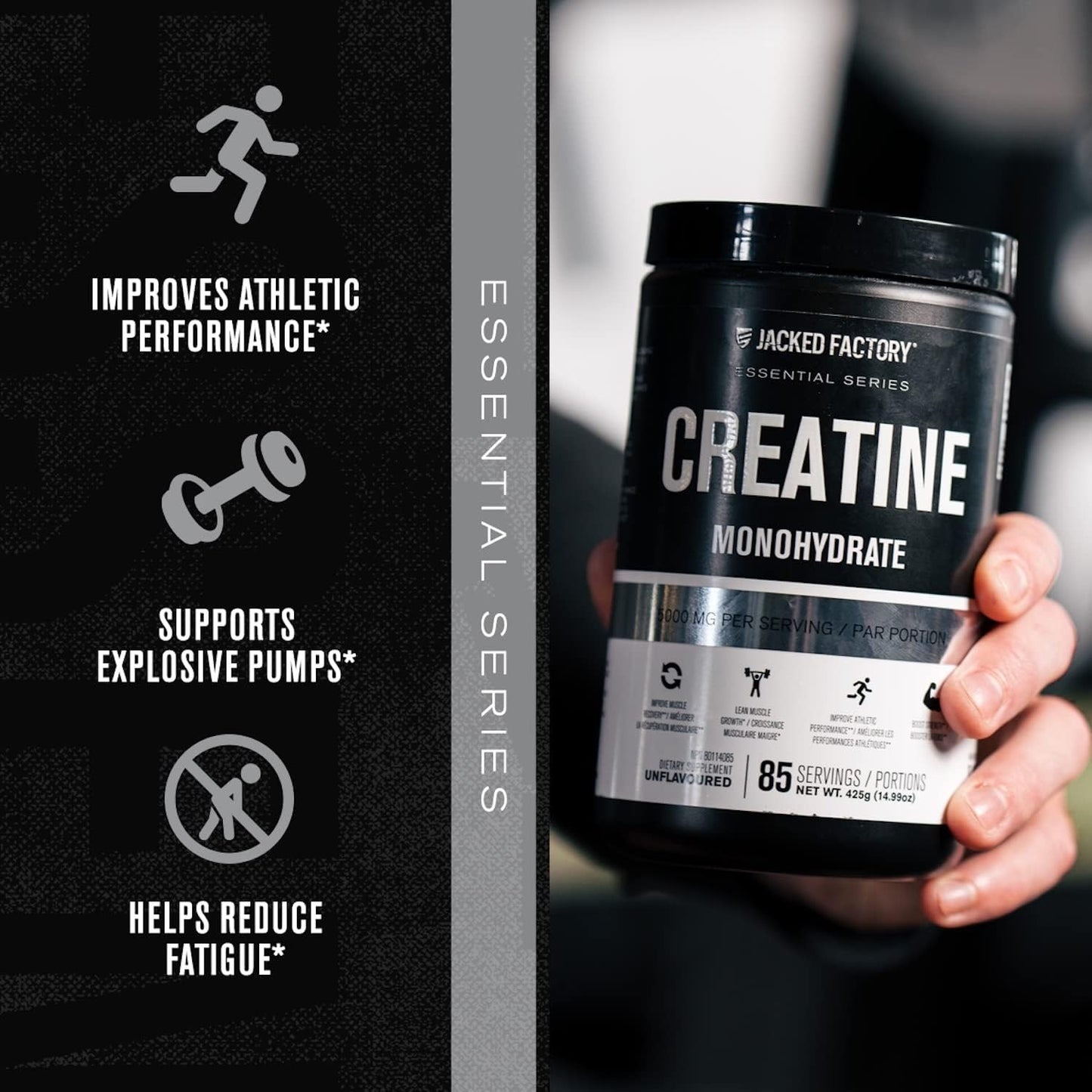 Jacked Factory Creatine Monohydrate Powder 425G - Creatine Supplement for Muscle Growth, Increased Strength, Enhanced Energy Output and Improved Athletic Performance by  - 85 Servings, Unflavored