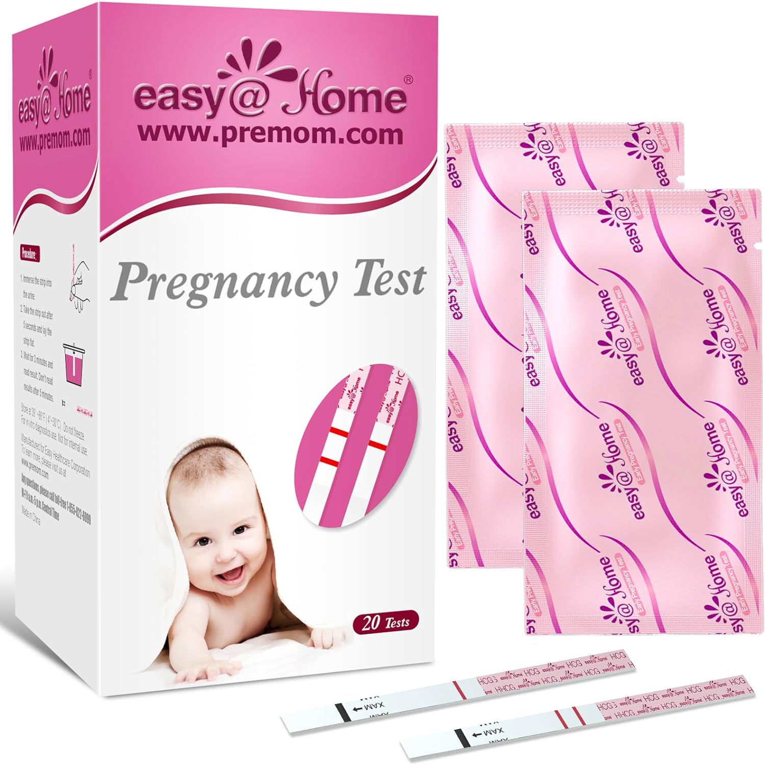 Easy@Home Pregnancy Test Strips: 20 Pack Early Detection Pregnancy Tests - Highly Sensitive Hcg Urine Tests Bulk for Home Use | Accurate Fertility Tests Kit