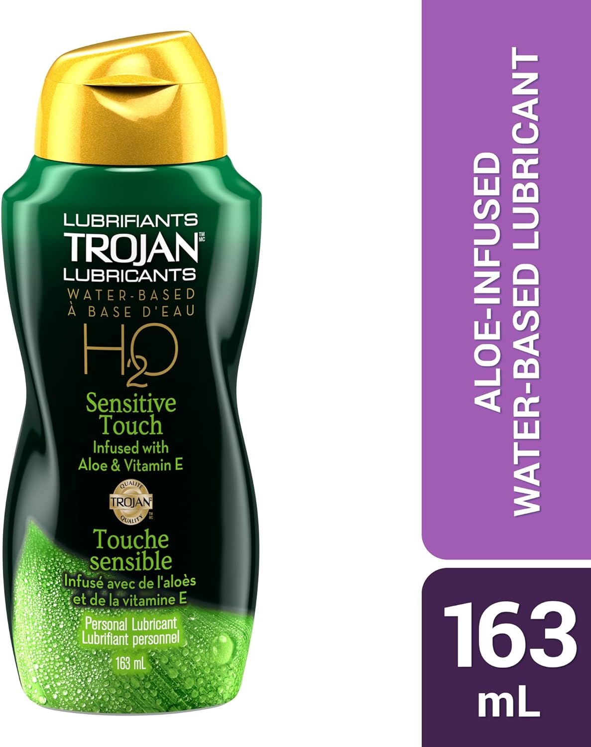 Trojan H20 Sensitive Touch Water-Based Personal Lube, Aloe & Vitamin E Infused Lubricant, Hyaluronic Moisturizers, Fragrance, Dye & Paraben Free (163 ml).