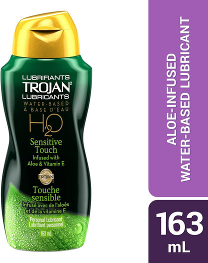 Trojan H20 Sensitive Touch Water-Based Personal Lube, Aloe & Vitamin E Infused Lubricant, Hyaluronic Moisturizers, Fragrance, Dye & Paraben Free (163 ml).