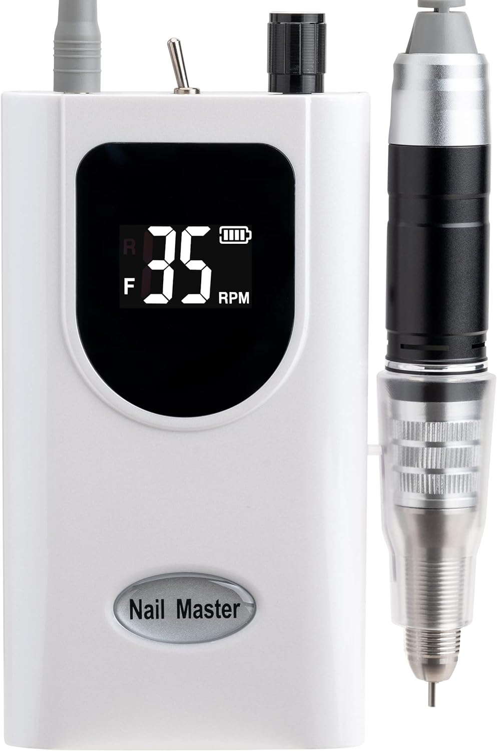 Delanie Professional Nail Drill for Acrylic Nails, High Torque 35,000 RPM Rechargeable Electric Nail File for Acrylic Nails, 2,000Mah Battery, LCD Display, High Speed, Low Heat, Low Vibration White