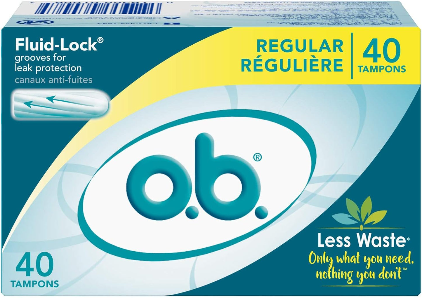 o.b. Original Non-Applicator Tampons, Regular Absorbancy, Pack of 40 Tampons