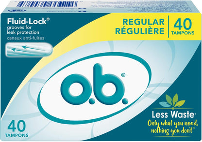 o.b. Original Non-Applicator Tampons, Regular Absorbancy, Pack of 40 Tampons