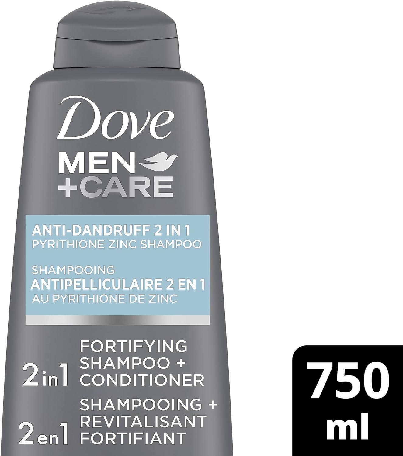 Dove Fortifying 2 in 1 Shampoo & Conditioner for Visibly Healthier-Looking Hair anti Dandruff Hair Care with Pyrithione Zinc and Caffeine (750 ml).