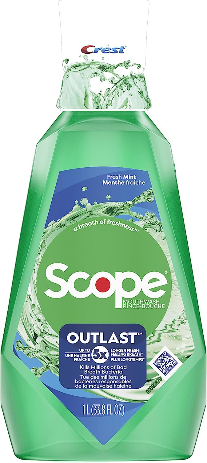 Crest Scope Outlast Mouthwash for Long-Lasting Fresh Breath, Fresh Mint (1L).