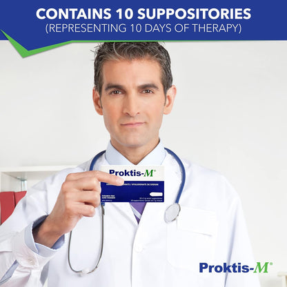 Proktis-M A Rectal Suppository, Formulated with Hyaluronic Acid, Designed to Treat and Heal Hemorrhoids and Fissures of the Anus and Rectum. Each Box Contains 10 Suppositories