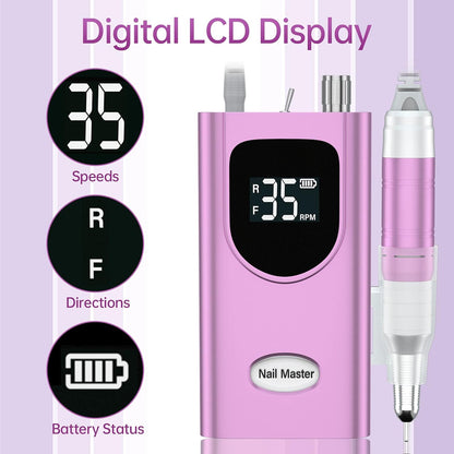 Delanie Professional Nail Drill for Acrylic Nails, High Torque 35,000 RPM Rechargeable Electric Nail File for Acrylic Nails, 2,000Mah, LCD Display, High Speed, Low Heat, Low Vibration Purple