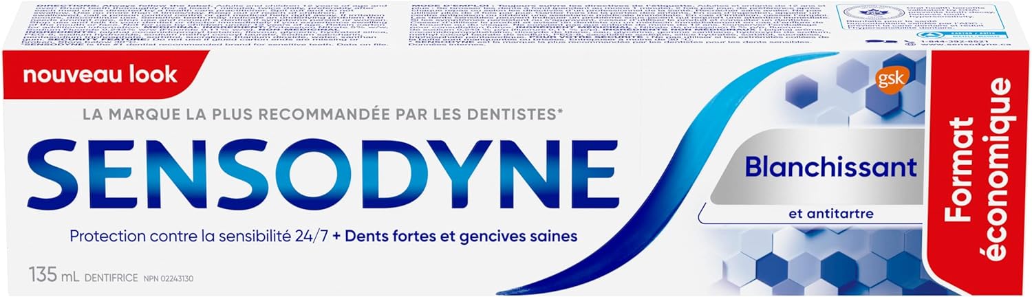 Sensodyne Whitening & Tartar Toothpaste, Strengthens Protects and Whitens Sensitive Teeth (135 ml).