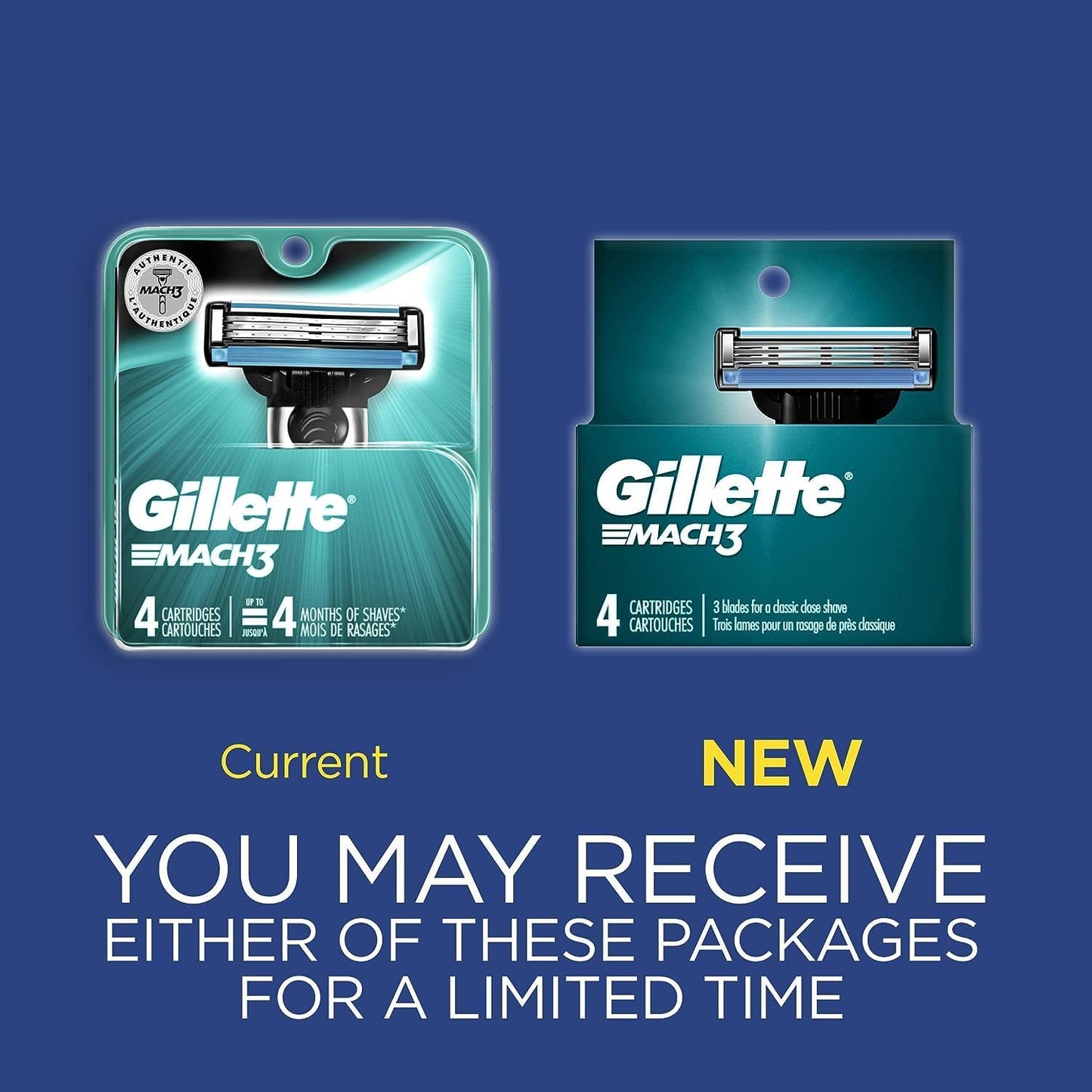 Gillette Mach 3 Men'S Razor Blades, 4 Blade Refills, 4 Count