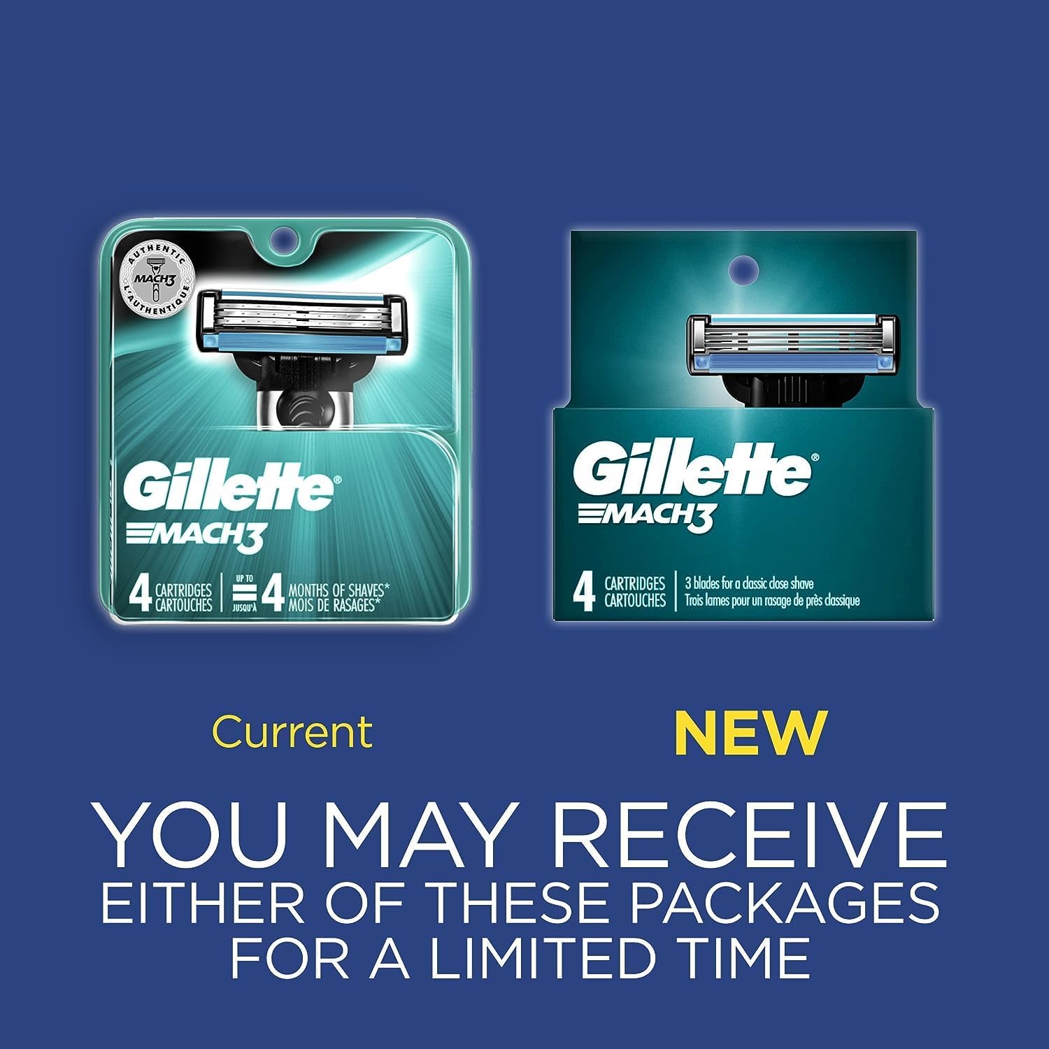 Gillette Mach 3 Men'S Razor Blades, 4 Blade Refills, 4 Count